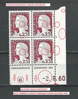 VARIÉTÉS 1960 N° 1263 MARIANNE DE DECARIS COIN - 2 . 8 . 60  NUANCE NEUF GOMME MARGE SPINK 71.00 € - Neufs