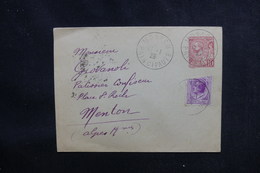 MONACO - Entier Postal + Complément Pour Menton En 1926 - L 51759 - Postal Stationery