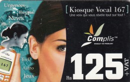 MAURITIUS ISLAND - Woman With Phone Kiosque Vocal 167 ,expiry Date:31/12/2007, Cellplus Complis Recharge, 125 Rs, Used - Maurice