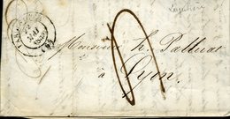 LARGENTIERE ARDECHE Cachet 14 Du 22 Mai 1844 Pour Lyon Taxe 4 Décimes Manuscrite - 1801-1848: Precursores XIX