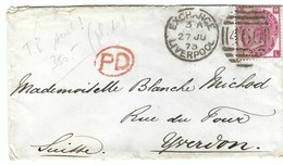 GRANDE BRETAGNE 1873: Lettre (LSC) De L'Angleterre (Liverpool) Pour La Suisse (Yverdon) Du 27 Juillet 73 - Covers & Documents