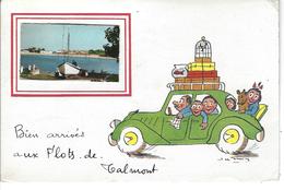 85 - TALMONT - ( VENDEE ) - T.B. Carte Fantaisie " Bien Arrivés Aux Flots De ..." - Petite Photo Avec Barque - Talmont Saint Hilaire