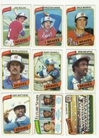 1980 TOPPS BASEBALL CARDS – ATLANTA BRAVES – MLB – MAJOR LEAGUE BASEBALL – LOT OF NINE - Lotes