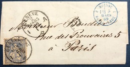 Suisse Lettre N°46 30c Bleu Obl Geneve Pour Paris + Cachet Bleu D'entrée Suisse / Belgarde  Superbe !! - Brieven En Documenten