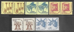 US   1975-8  Sc#1614-5c, 1618, 1619  5 Diff Coil Pairs MNH  Face Value $1.06 - Neufs