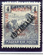 HUNGARY (SZEGED) 1919 Harvesters 4 F. Overprinted Köztarsasag LHM / *.  Michel 28 - Szeged