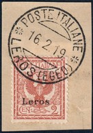 REGNO ITALIA - LEROS/LERO (EGEO) FRANCOBOLLO C. 2 SERIE AQUILA SABAUDA ANNULLATO SU FRAMMENTO 16.2.1919 - SASSONE 1 - Egée (Lero)