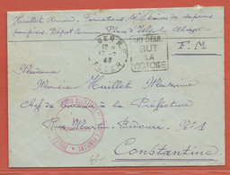 ALGERIE LETTRE FRANCHISE MILITAIRE DE 1943 DE ALGER POUR CONSTANTINE - Covers & Documents