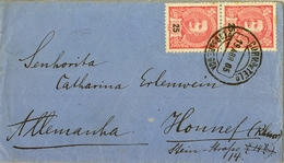 1905 , PORTUGAL , SOBRE CIRCULADO A HONNEF , LLEGADA AL DORSO , D. CARLOS I 141 X 2 - Covers & Documents