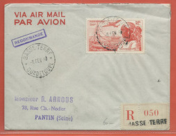 GUADELOUPE LETTRE RECOMMANDEE DE 1949 DE BASSE TERRE POUR  PANTIN FRANCE - Storia Postale