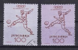 Yugoslavia Republic Olympic Games In Helsinki 1952 Mi#703 Used Two Key Stamps In Diff. Shades - Gebruikt