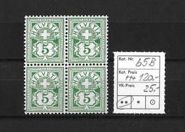 1882 - 1889 ZIFFERMUSTER → SBK-65B** Viererblock, Faserpapier Kontrollzeichen Form B - Neufs