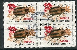 ROMANIA 2000 Surcharge 34000 L. On Insects 370 L.used Block Of 4  Michel 5498 - Gebruikt