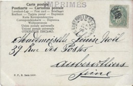 TIMBRE OBLITERATION SURCHARGE AUBERVILLIERS 1905 POSTES - Oblitérés