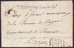1795. TOULOUSE A BEZIERS. MARCA 30/TOULOUSE Y FRANQUICIA DEL COMISARIO DE GUERRAS. MUY INTERESANTE. RARÍSIMA E INÉDITA. - Army Postmarks (before 1900)
