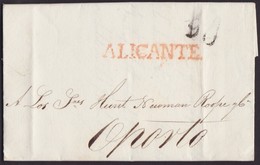 1824. ALICANTE A OPORTO. MARCA LINEAL ALICANTE EN ROJO. PORTEO 90 REIS. MUY BONITA CARTA COMPLETA. - ...-1853 Prephilately