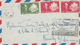 Lettre Poste Aérienne Cachet 1 ère Liaison Aérienne Directe Martinique France 9/7/1947 Verso VIGNETTE à Neuilly S Seine - Cartas & Documentos