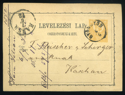 GYÖNGYÖS 1872. Díjjegyes Levlap Kassára Küldve - Used Stamps