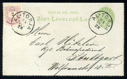 ALTTORJA 1894. Kiegészített 3kr-os Díjjegyes Levlap Stuttgartba Küldve - Oblitérés