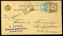 ZÁGRÁB 1894. Kiegészített Kétnyelvű Díjjegyes Levlap Olaszországba - Gebruikt