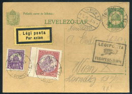 BUDAPEST 1926. Légi Levlap Koona-fillér Vegyes Bérmentesítéssel Bécsbe Küldve - Brieven En Documenten