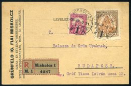 MISKOLC 1926. Ajánlott Céges Levlap Korona-fillér Vegyes Bérmentesítéssel Budapestre - Lettres & Documents