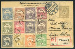 FIUME 1909. Ajánlott Díjjegyes Levlap 12 Színű Turul Bérmentesítéssel Németországba - Used Stamps