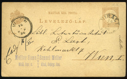 MIHÁLYI 1886. Díjjegyes Lap, Céges Bélyegzéssel, Meller Samu - Oblitérés