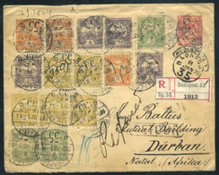 BUDAPEST 1902. Ajánlott Díjjegyes Boríték 18 Bélyeges Kiegészítéssel Durban, Natal-ból Visszaküldve! Dekoratív, Ritka Ki - Used Stamps