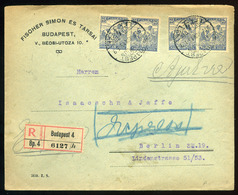 BUDAPEST 1917. Expressz-ajánlott Levél, Céglyukasztásos Bélyegekkel Berlinbe - Oblitérés