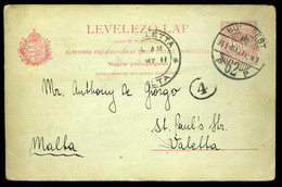 BUDAPEST 1911. Díjjegye Leveleőlap Máltára Küldve! - Used Stamps