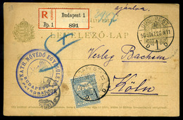 BUDAPEST 1905. Ajánlott Díjjegyes Levlap Kölnbe Küldve, Nővédő Egyesület - Used Stamps