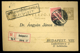 BUDAPEST 1913. Helyi Ajánlott Díjjegyes Válaszlap, Magán Nyomással - Used Stamps