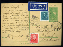 BUDAPEST 1937. Kiegészített Légi Díjjegyes Levlap Csehszlovákiába Küldve - Lettres & Documents