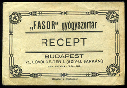 BUDAPEST Fasor Gyógyszertár, Recept Boríték - Non Classés