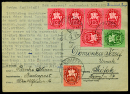 BUDAPEST 1946. Dekoratív Infla Levlap Lovasfutár Bélyegekkel Siófokra / Period14 Domestic Postcard 500+200+5x100eP Budap - Covers & Documents