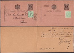 Romania - 5 Bani, Carte Postala Cu RASPUNS. Mi. P 25. Postal Stationery W. Reply Flap. Bucuresti, 14.10.1893. - Postwaardestukken