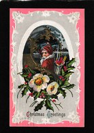 Ellen Clappsaddle - Santa In Embossed Gold Sheild 1912 - Wolf Antique Postcard - Clapsaddle