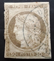 INDE FRANÇAISE Précurseur CERES Des Colonies Générales No 20,'30 C Brun Obl Cachet à Date BLEU De PONDICHERY,peu Courant - Used Stamps
