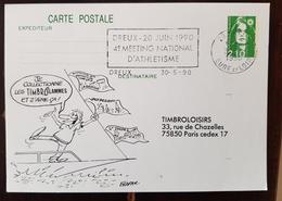 FRANCE. Athlétisme, Flamme Temporaire Illustrée Sur Entier Postal 4 Eme MEETING NATIONAL D'ATHLETISME à DREUX 30/05/1990 - Athlétisme