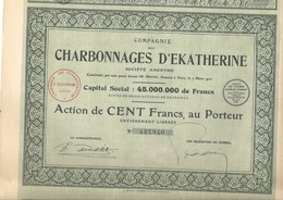 CHARBONNAGES D'EKATHERINE - LOT DE 3 ACTIONS DE 100 FRS -ANNEE 1929 - Mijnen