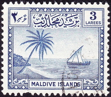 MALDIVES 1950 QEII 3l Blue SG22 Used - Maldives (...-1965)