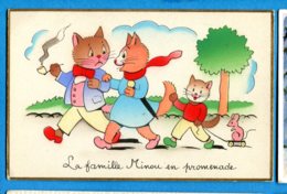 OLI372, La Famille Minou En Promenade, Cat, Chat, Katze, Souris, Maus, Mouse, Non Circulée - Dressed Animals