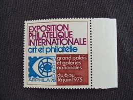 FRANCE - Erinnophilie, " Salon Expo. Internat. 6 Au 16 Juin 1975- Bleu"  Bord De Feuille- Neuf ++   - Net  1  Photo 2 - Esposizioni Filateliche