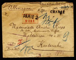 A6527) France Frankreich Wertbrief Paris 26.10.22 N. Karlsruhe M. Gewichtsstempel D. Zensur - Briefe U. Dokumente