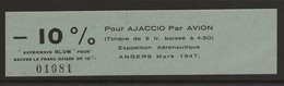 Angers 1947 Exposition Aeronautique Expérience Blum Vers Ajaccio Vert Neuf - Aviazione
