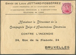N°138 - 10 Centimes Obl. Sc YVOIR Sur Lettre En-tête LOUIS JOTTARD FOSSEPREZ Assurance, Du 1-I -1919 Vers Bruxelles - 15 - 1914-1915 Cruz Roja