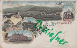 LITHOGRAPHIE: Gruss Aus BURRWEILER, Pfalz, Um 1897, Ortsansicht, Gasthaus Zur Post, Villa Weisbrod, St.Anna Kapelle - Edenkoben