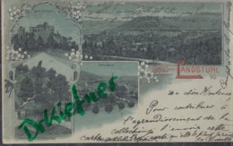 LITHOGRAPHIE: Gruss Aus LANDSTUHL, Pfalz, Mondscheinkarte, Um 1899, Ortsansicht, Burg Sickingen, Denkmal , Waisenhaus - Landstuhl