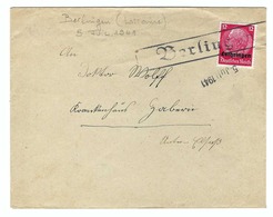 FRANCE 1941:  Lettre De Berlingen (Lorraine) Du 5 Juillet  Avec Le 12 Pf. Rouge, Marques Linéaires - Other & Unclassified